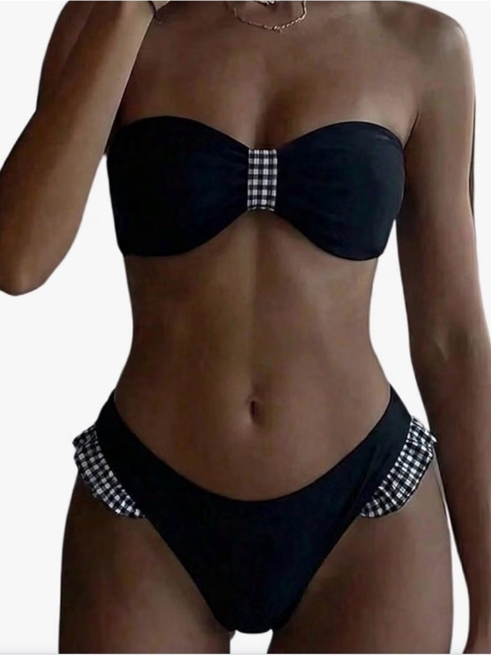 Bandeau Black Gingham Accent Bikini Set